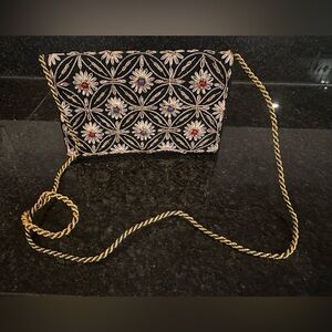 Vintage Black Velvet embroidered Gem Beaded Clutch Strap GORGEOUS!